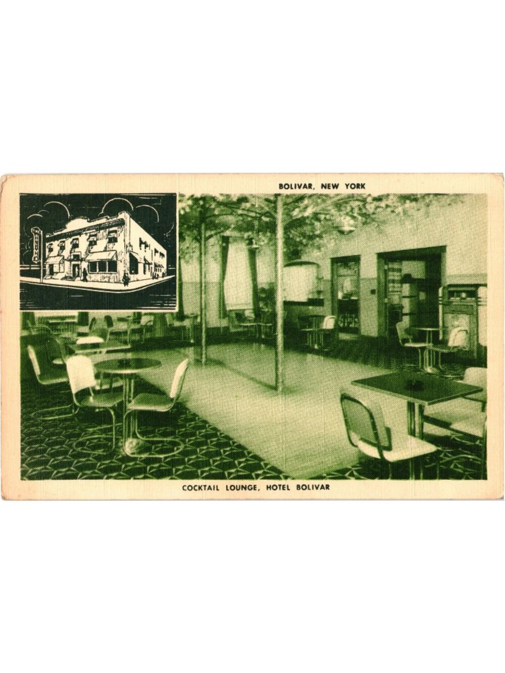 Cocktail Lounge Hotel Bolivar Bolivar NY Mid-Century Postcard MWM Dupe-Grav